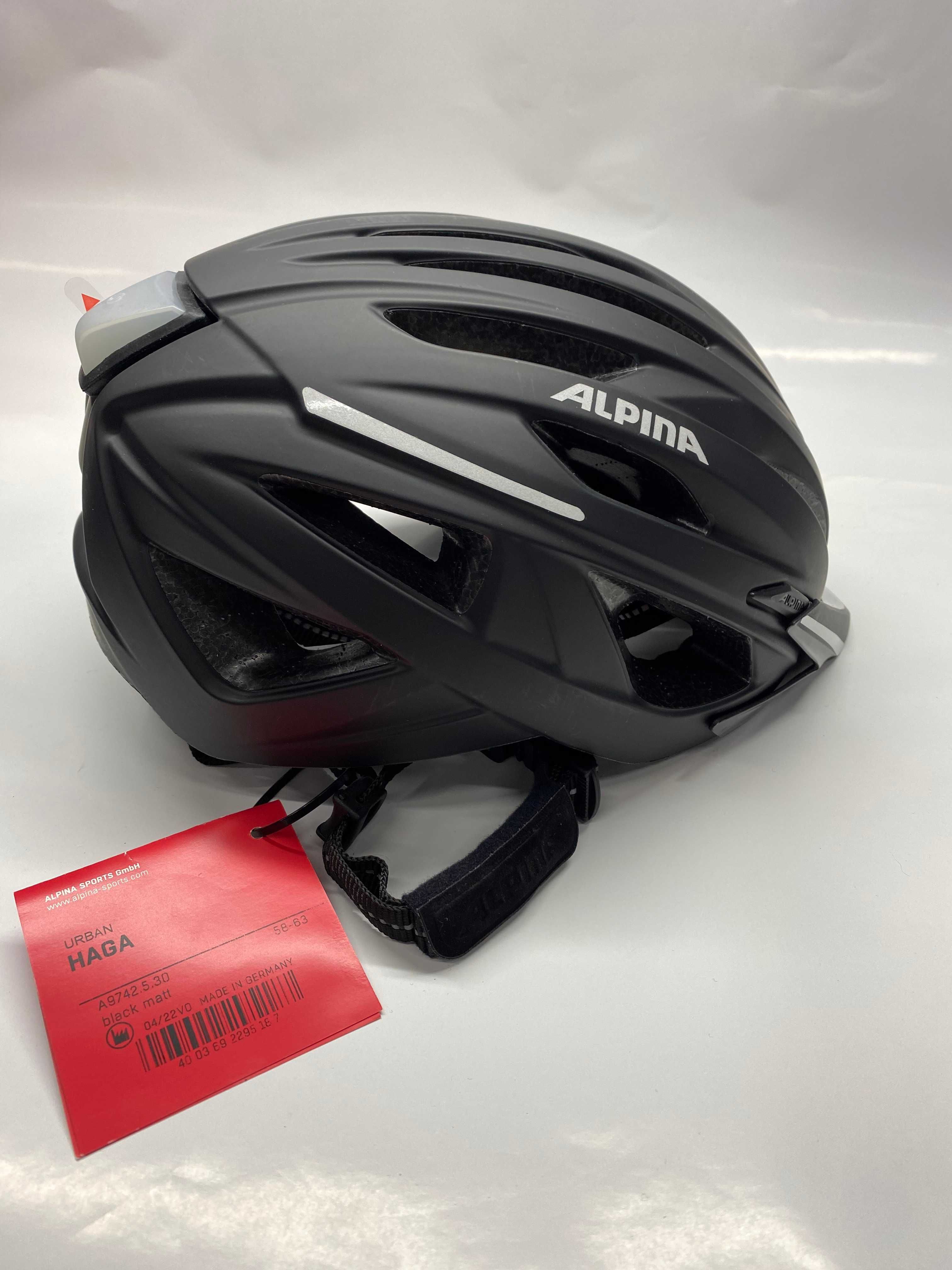 Alpina Haga kask rowerowy czarny mat z lampką 58-63 cm