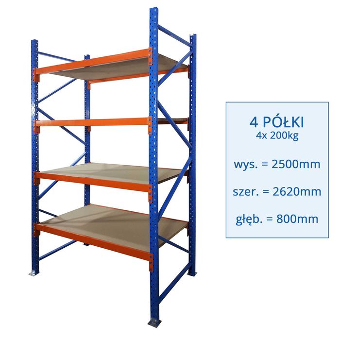Regał magazynowy metalowy do magazynu MRC-30, H=2500mm 4 półki 200 kg