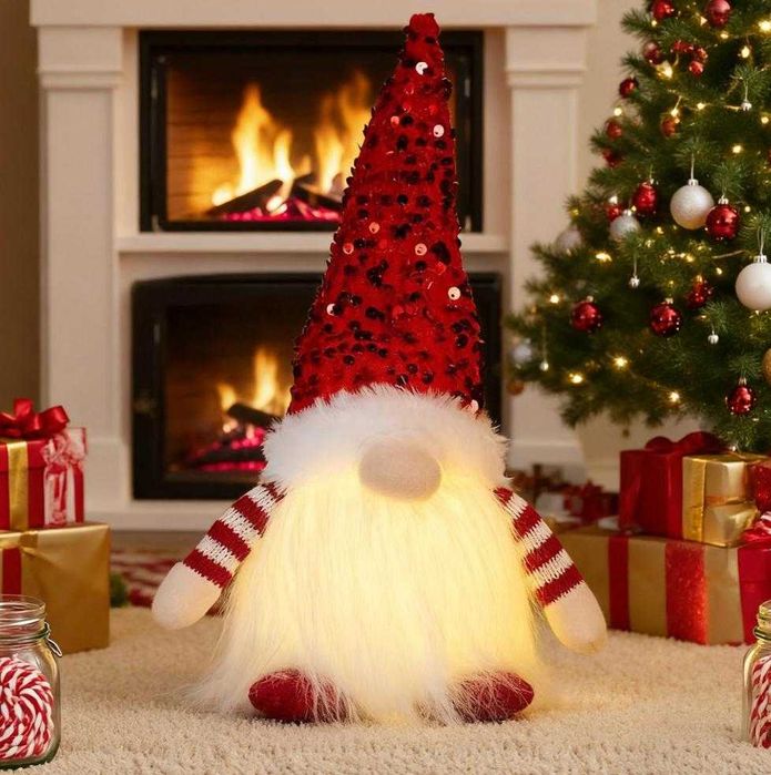 Świąteczny Skrzat Krasnal Pluszowy Świecący CZERWONY