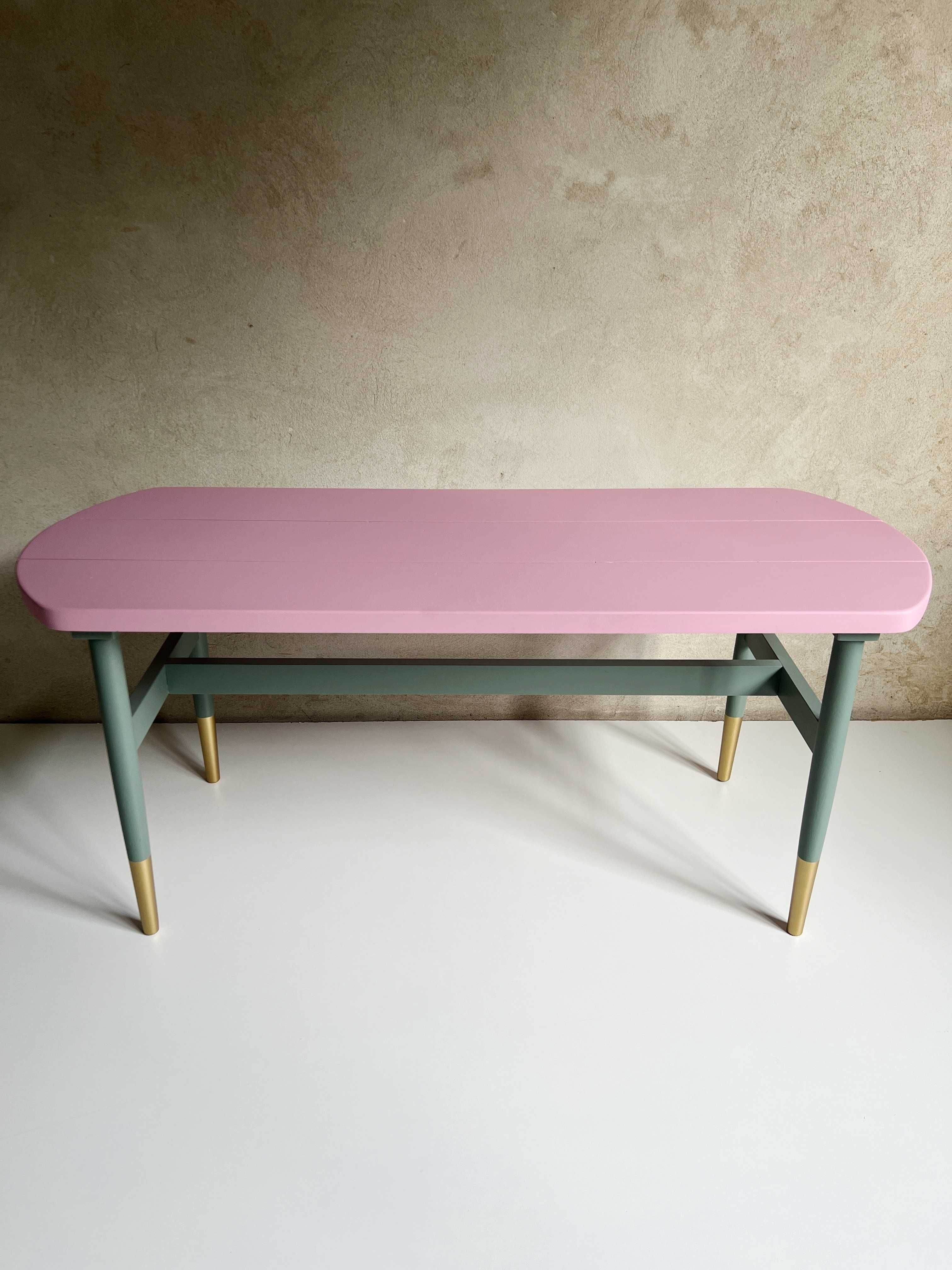 Stolik owal / konsola Vintage 120cm/ Miętowy+Róż / po renowacji OKAZJA