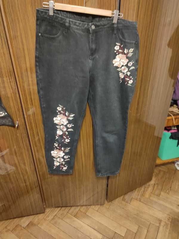 Jeansy skinny haft haftowane wyszywane kwiaty 14 16