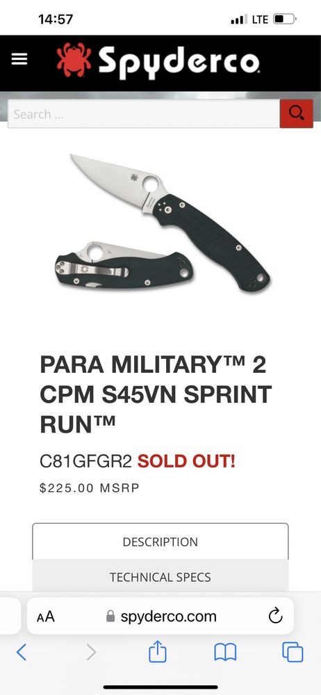 Spyderco Para Military 2 Sprint Run