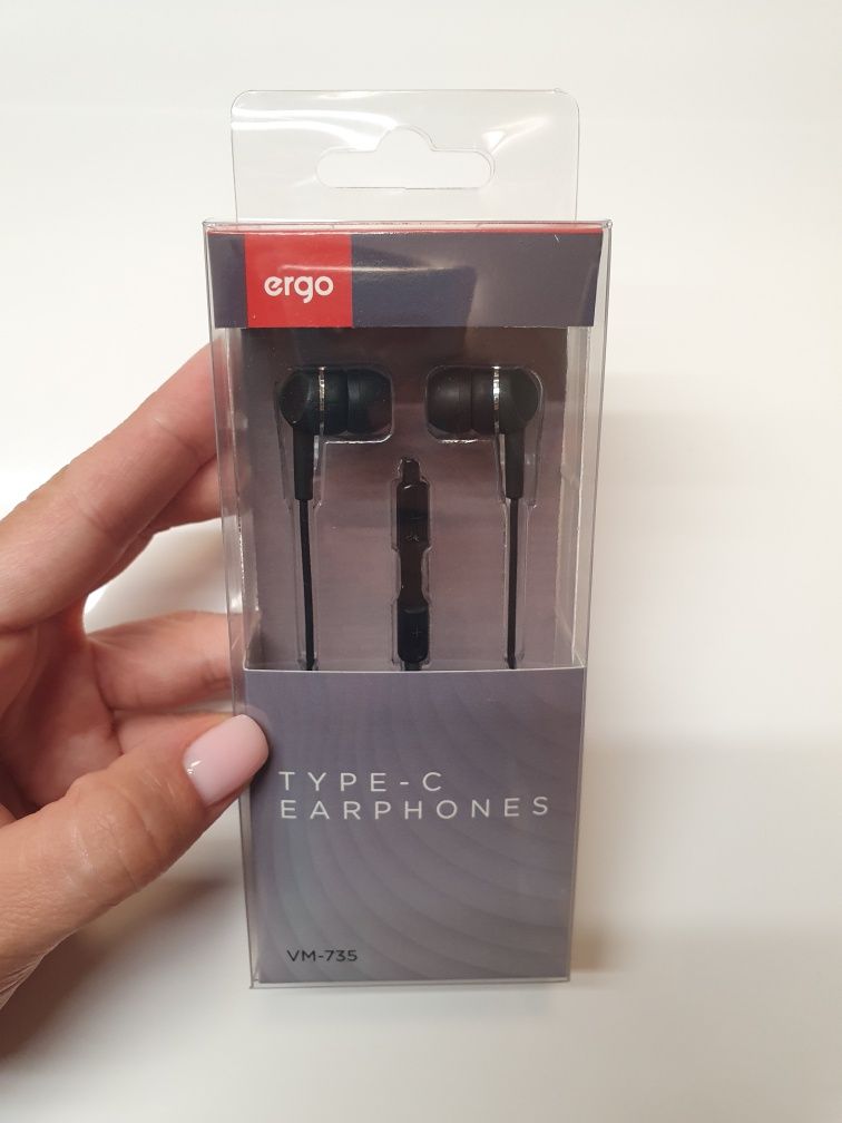 Нові дротові навушники з мікрофоном Ergo type-c, чорного кольору