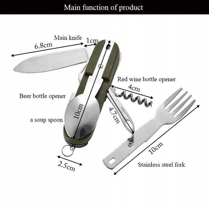 7w1 Multitool Camping Widelec Nóż Łyżka stal nierdzewna kabura