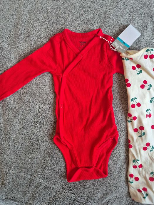 NOWY dwupafk body z długim rękawem Sinsay 86 wisienki czerwone bawełna
