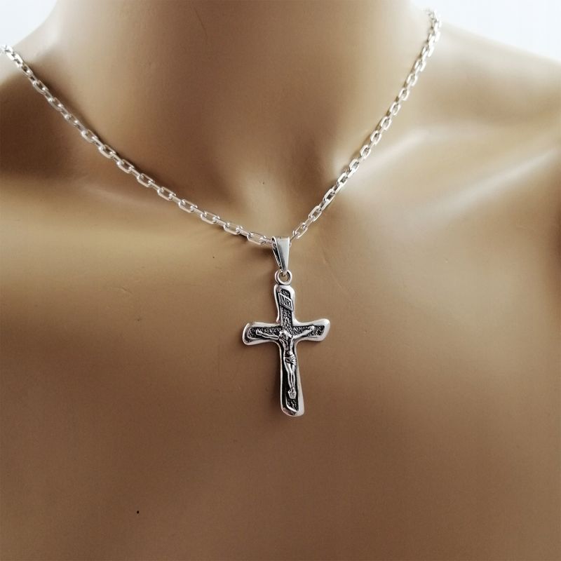 Męski Srebrny Łańcuszek Ankier + Zawieszka Krzyżyk Pr. 925 Prezent Dla