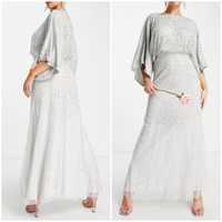 Frock and frill srebrna cekinowa sukienka maxi tiulowa 40 L 42 xl