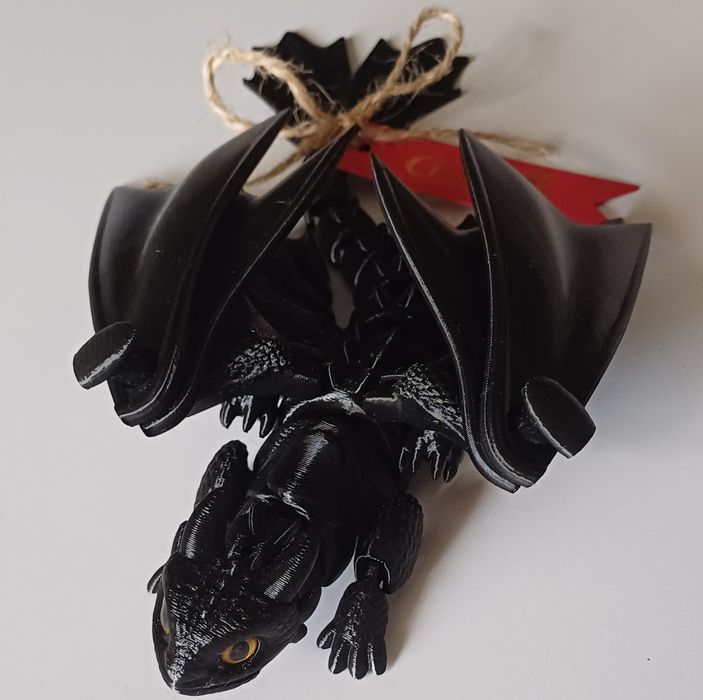 Іграшка рухливий дракон беззубик чорний 3д принтер, антистрес, тварина