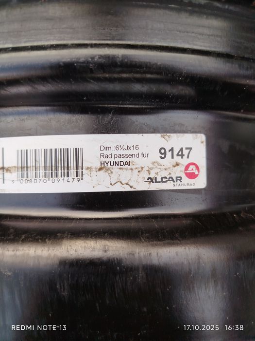 Felgi Stalowe KIA, HYUNDAI 6,5Jx16 (5x114,3,ET51)