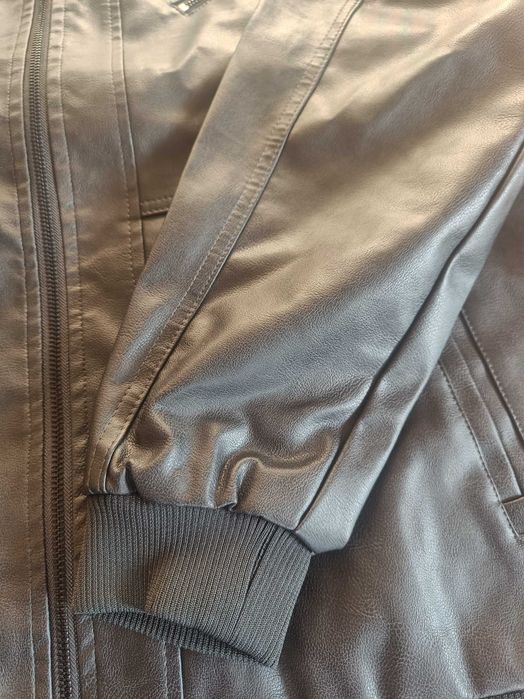 Kurtka męska biker eko skórzana 2 w 1 ciemna popielata czarna