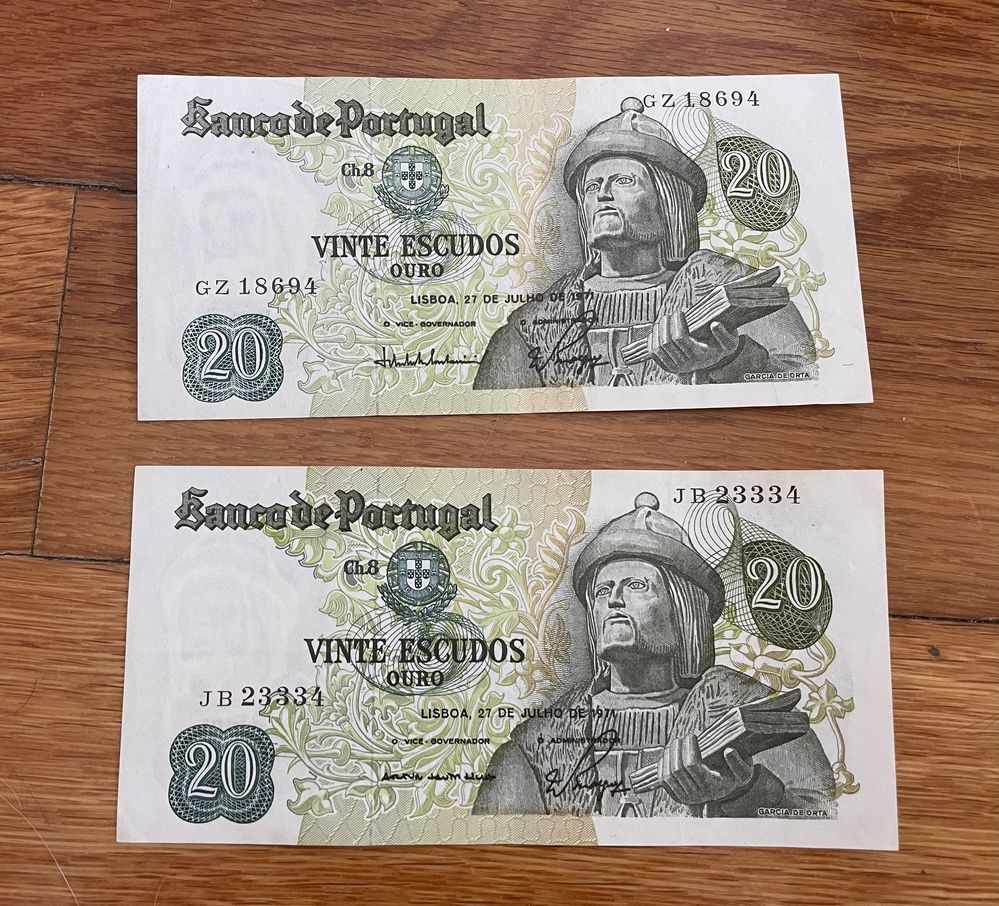 2 notas de 20 escudos