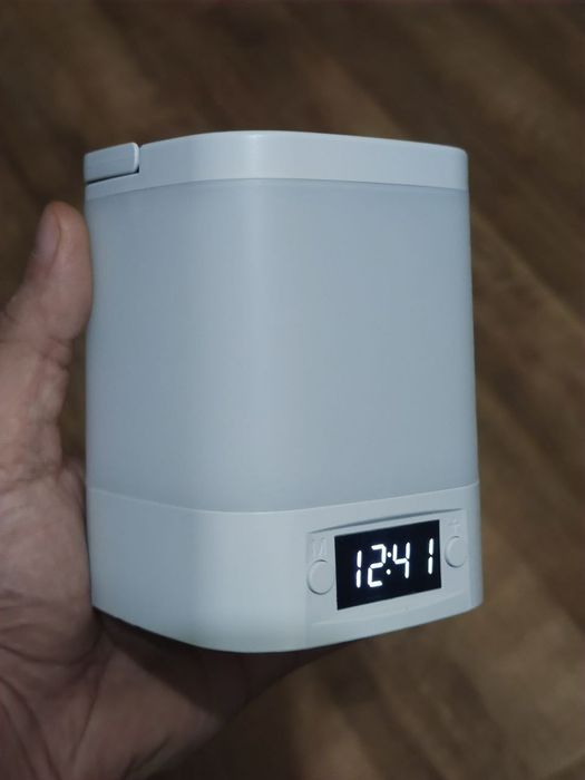 Светильник ночник с аккумулятором + часы,  зарядка usb, димер