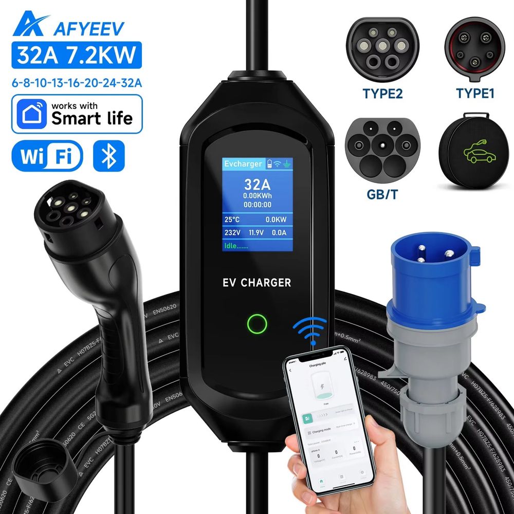 Нова зарядка до еклектромобіля Type 1/Type 2/ GBT. WiFi з додатком.