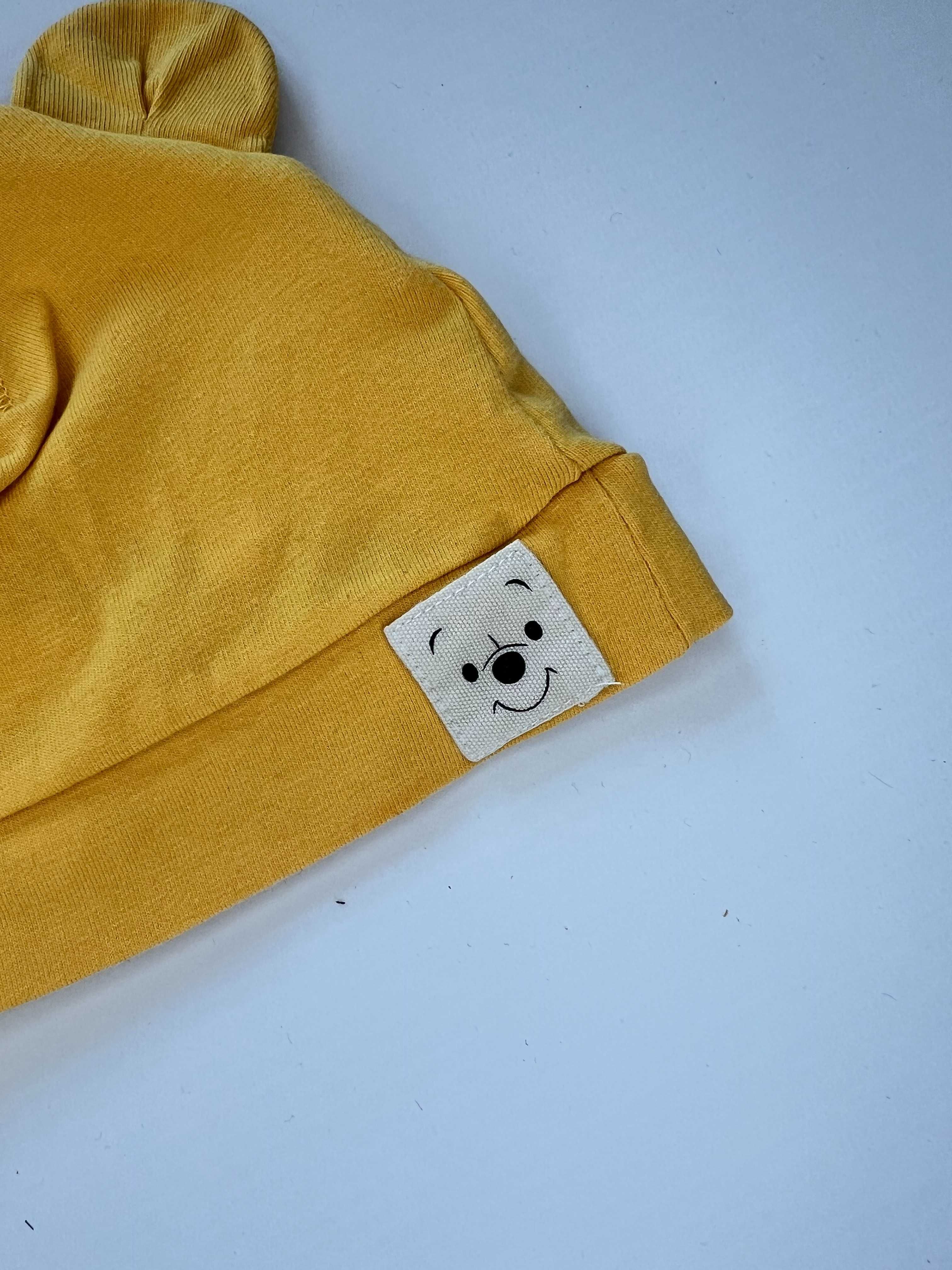 H&M czapeczka bawełniana niemowlęca żółta z uszkami Kubuś Puchatek 62