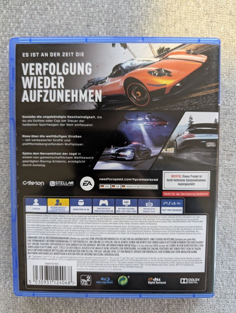 NFS Hot Pursuit Remastered PS4 PL Stan Idealny (Okładka DE)