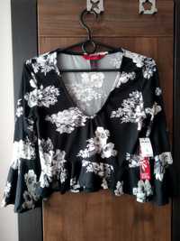 Krótki top Hotkiss top z falbankami top w kwiaty bluzka floral croptop