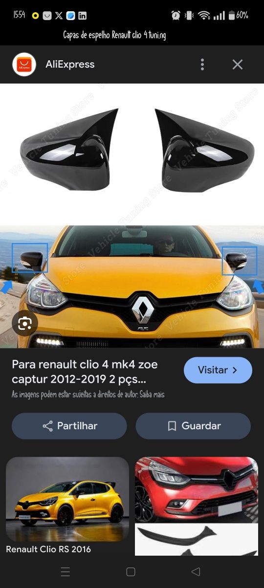 Capas de espelho para Renault clio versão 4