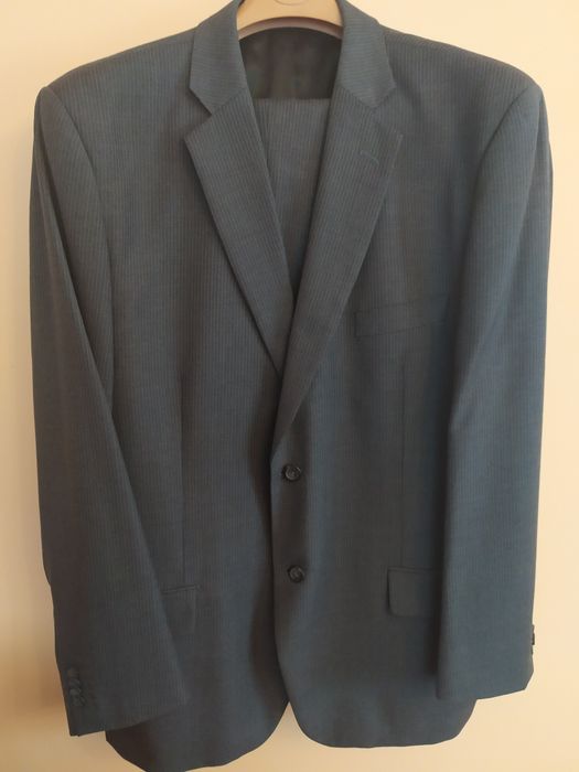 Garnitur szary w paski spodnie marynarka wełna merino