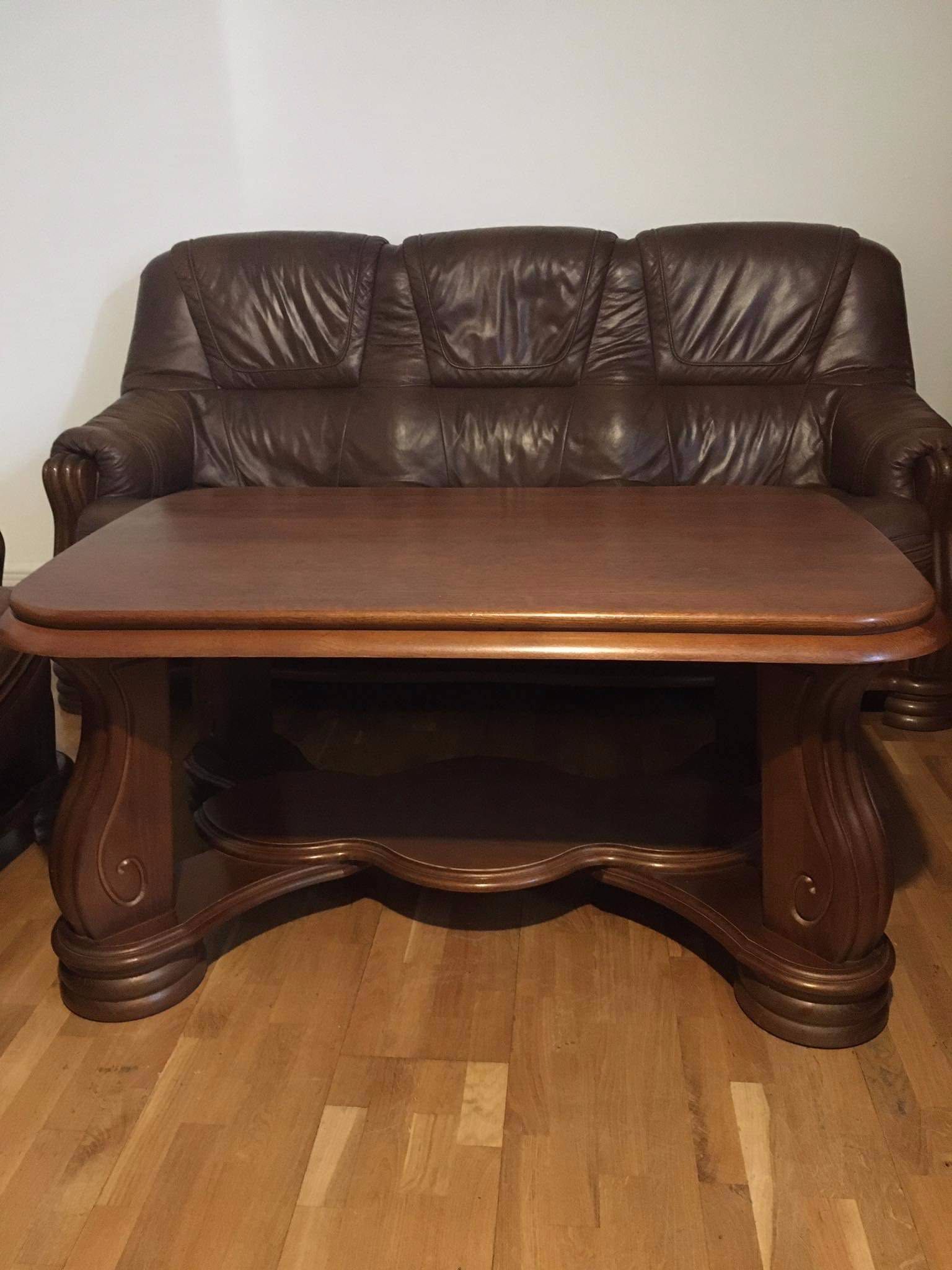 Meble  Kler skóra  -kanapa ,2 fotele,ława  kolor brązowy