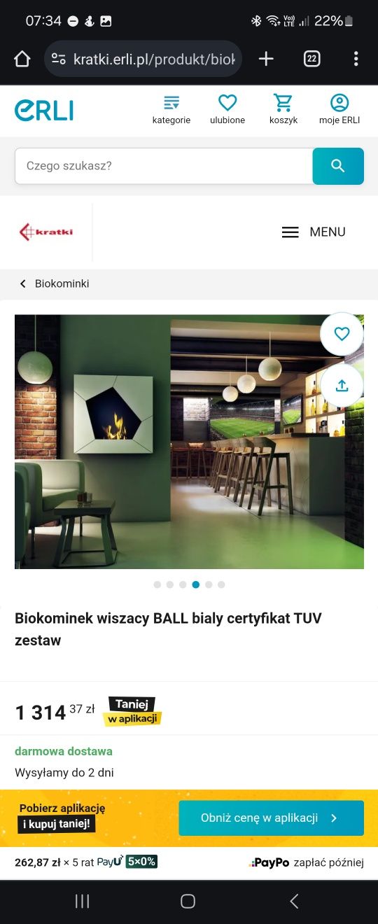 Wiszący biokominek BALL