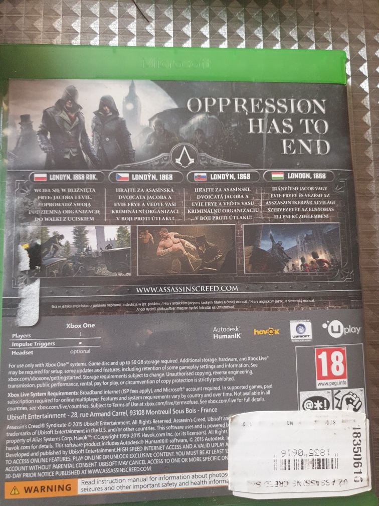 ASSASSINS'S CREED SYNDICATE Xbox one. Możliwa wysyłka