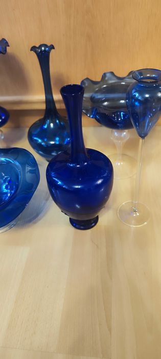 Выдувные вазы ручной работы Германия от Lauscha Glas из синего стекла