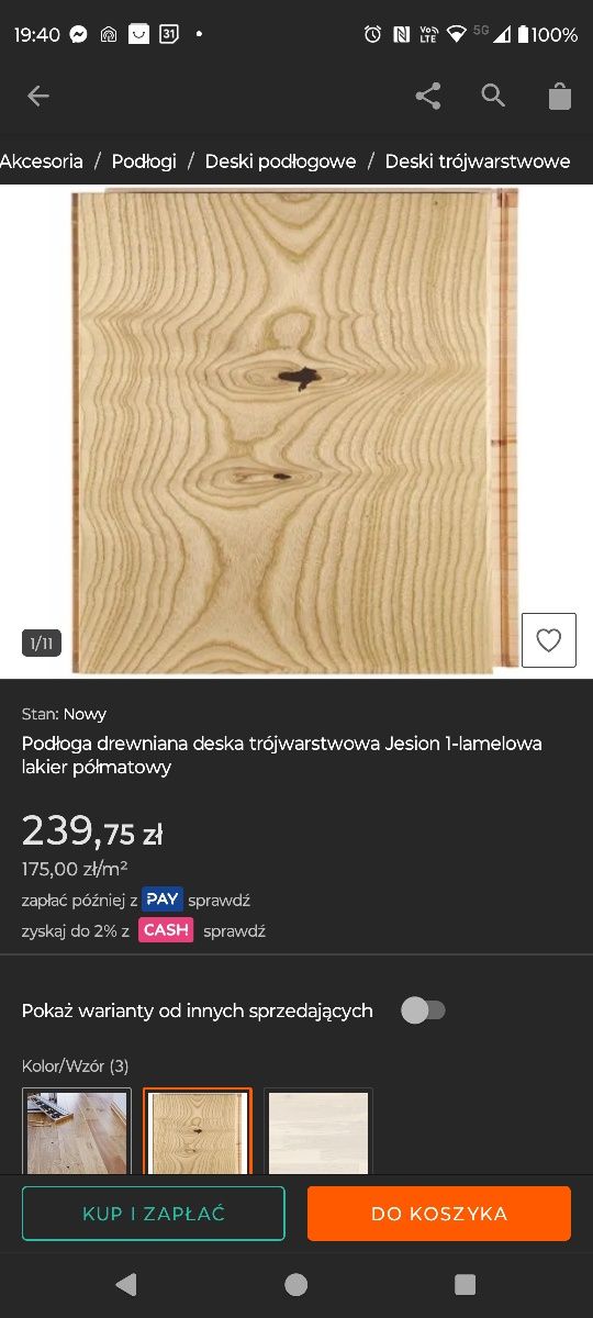 Barlinek NOWA deska trójwarstwowa Jesion jednolamelowa 2,3 m2