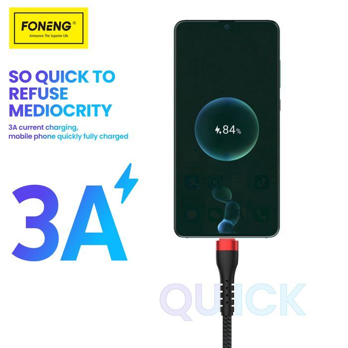 Foneng Kabel X82 - Usb Na Micro Usb - 3A 1 Metr Czarny