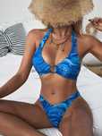 Strój Kąpielowy Bikini Marmurkowy Boho Tanga Niebieski Shein M 38