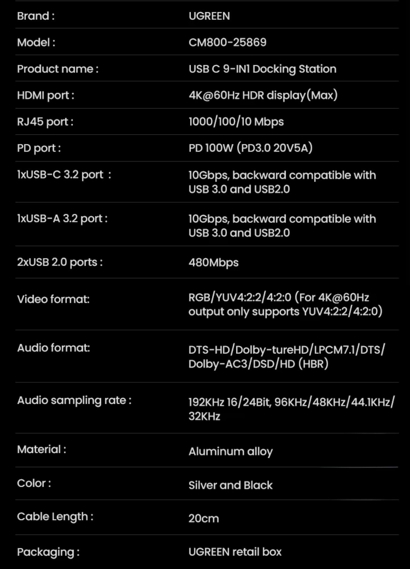 Ugreen 9 в 1 хаб, док-станція / Steam Deck Dock 4K60Hz / PD100W / Hub