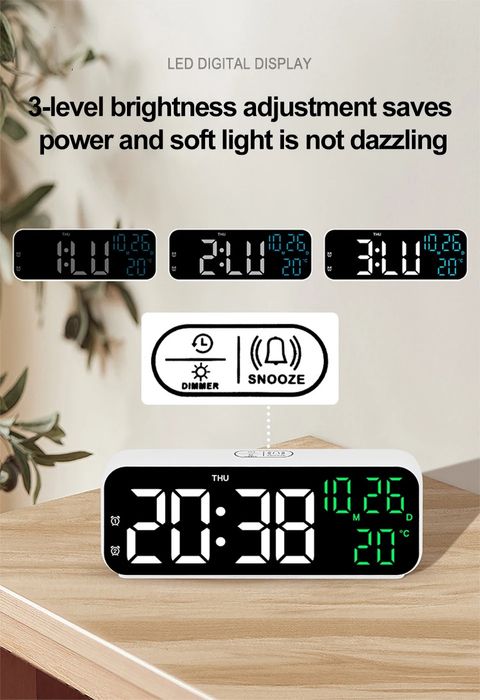 Budzik zegar elektroniczny LED cyfrowy stojący alarm termometr USB