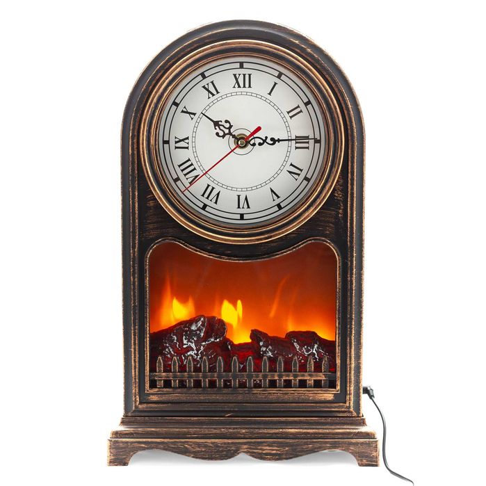 Zegar kominkowy retro z efektem płomieni LED USB – dekoracja salonu