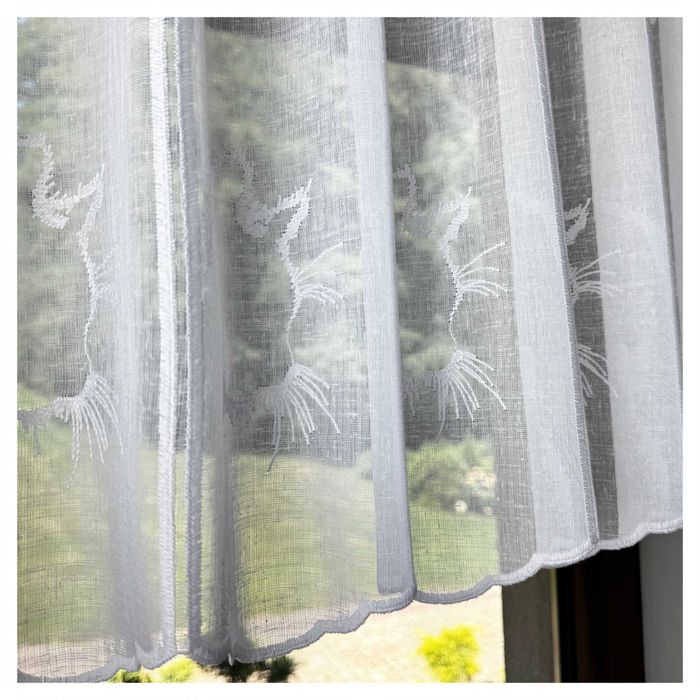 Firanka Kuchnia Biała Zazdrostka Haft Kot Panel wysokość 40 cm