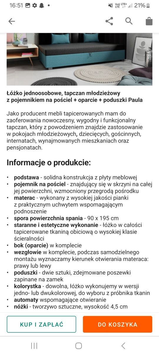 Kanapa tapczan łóżko młodzieżowe