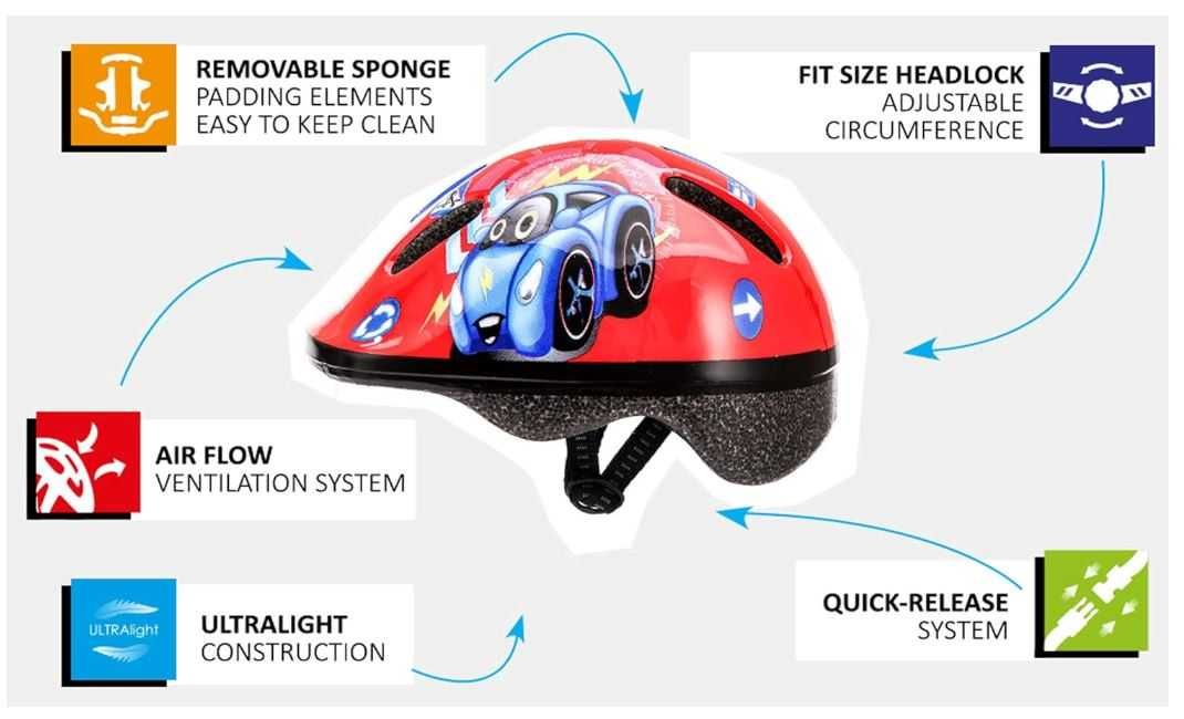 Dziecięcy kask rowerowy Meteor rozmiar S (48-52cm) wzór auto