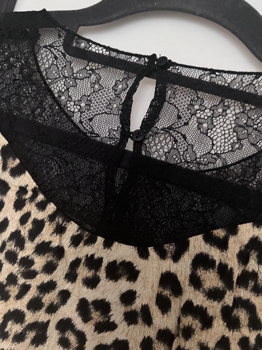 ZARA bluzka panterka cętki koronka wstawki 38 M