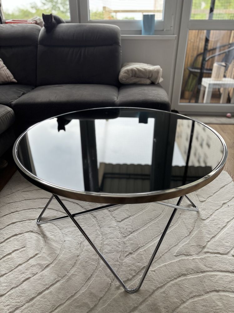 Stolik okragly 85cm szkło, chrom