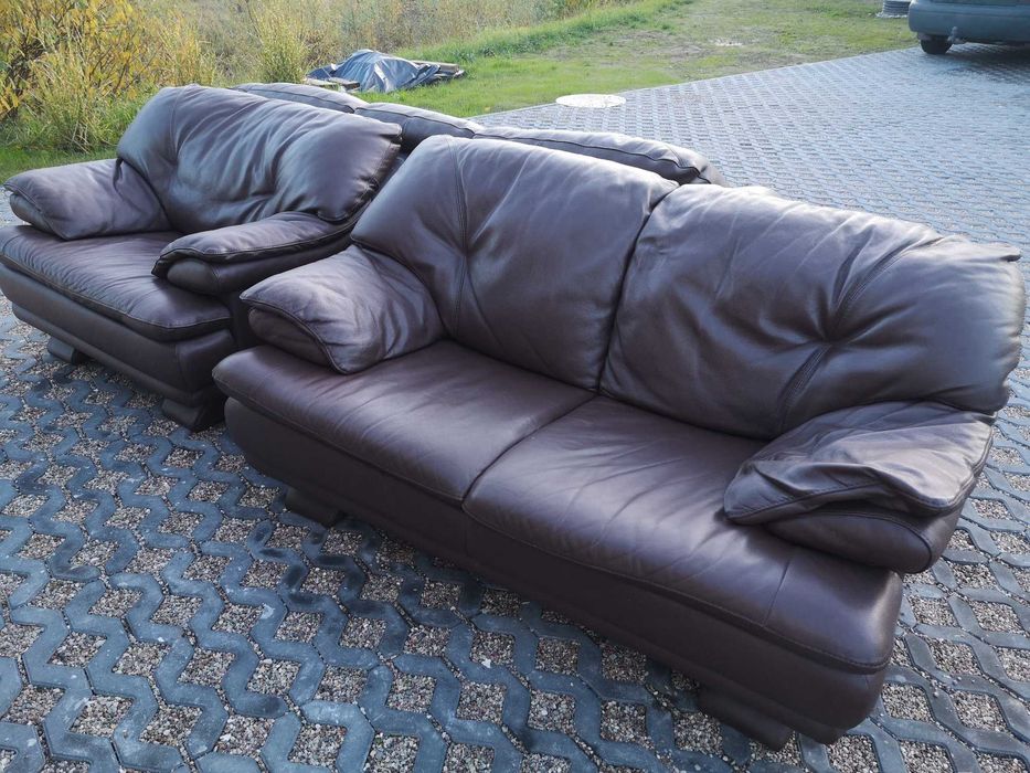 Skórzany wypoczynek 3+2+1  włoskiej firmy CALIA w bardzo dobrym stanie