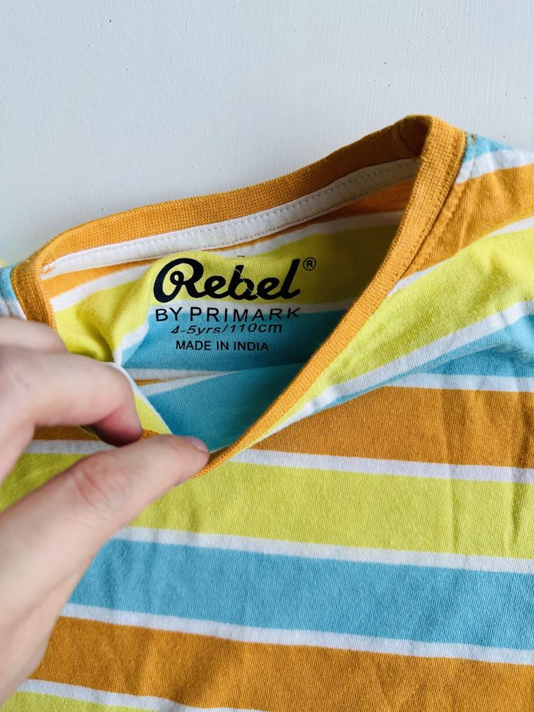 BEZ WAD T-shirt Rebel Primark 4-5lat 104-110cm w kolorowe pasy #1594