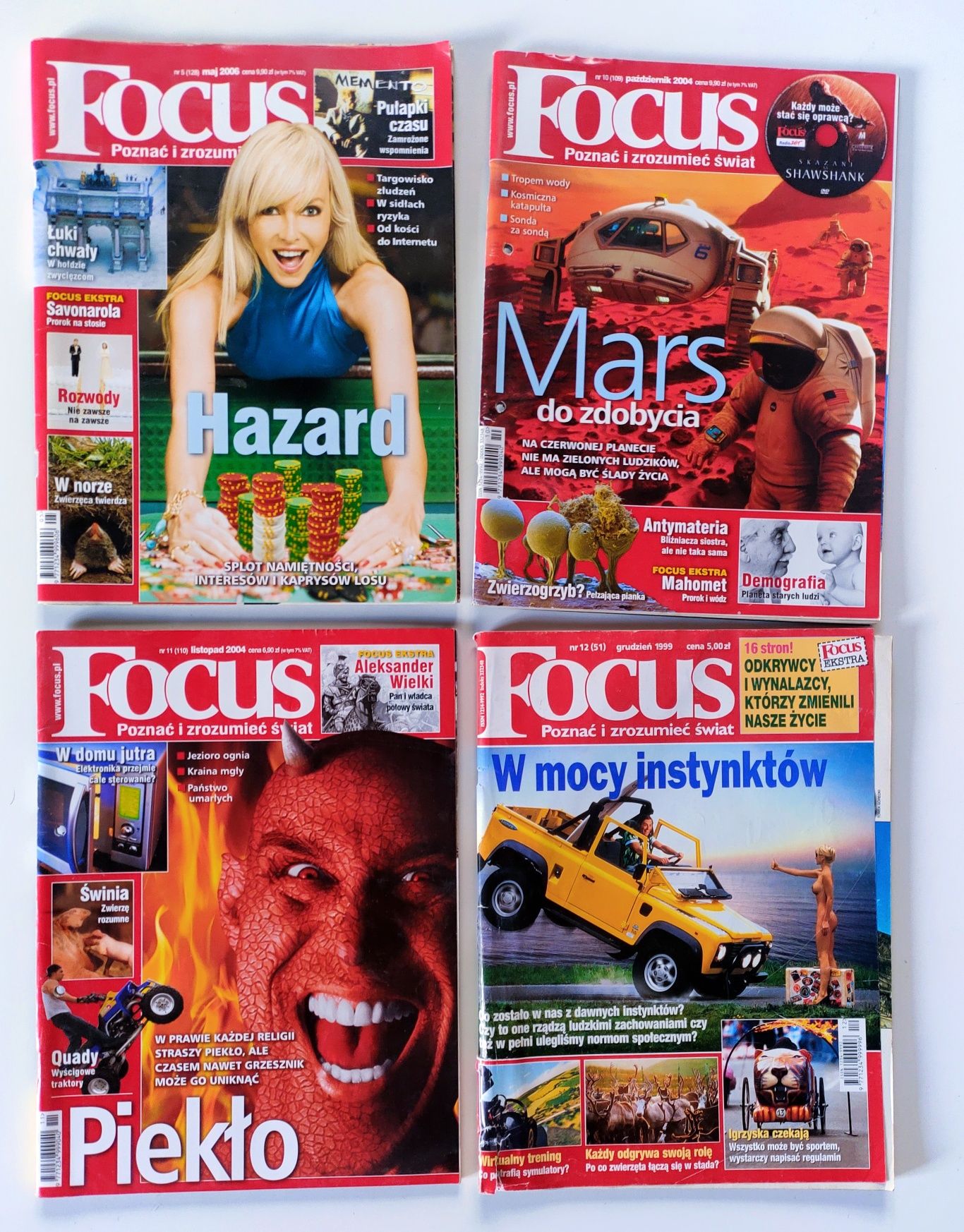 FOCUS 4x gazety "w mocy instynktów; Hazard; Piekło; Mars do zdobycia"