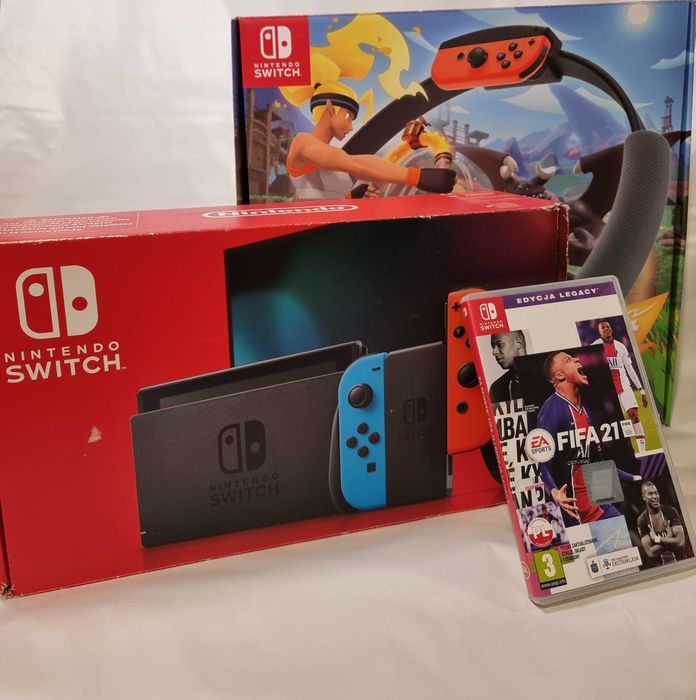 Nintendo Switch 400GB, FIFA 21, Etui, Gra Ring Fit Adventure JAK NOWA!