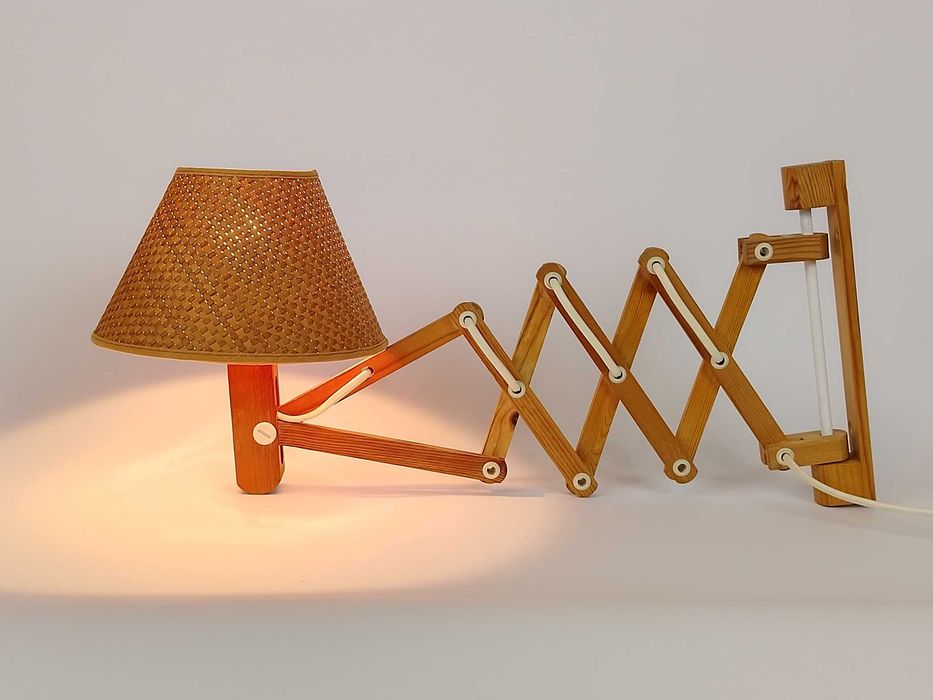 Kinkiety drewniane nożycowe 2 szt PRL vintage retro midcentury