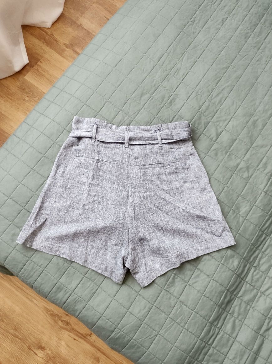 H&M rozmiar M lniane spodenki paperbag wysoki stan