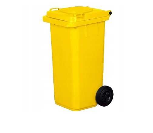 Pojemnik na odpady Kosz Kubeł 120L żółty plastik i metale z pokrywą PL