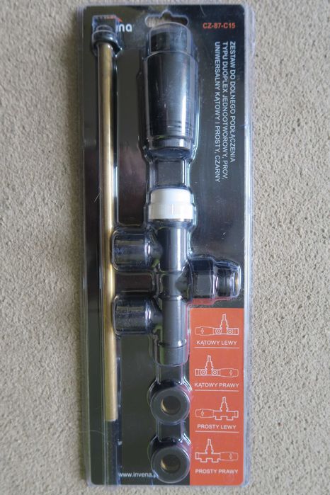 Czarny zawór termostatyczny Invena + rozeta podwójna + Gratis