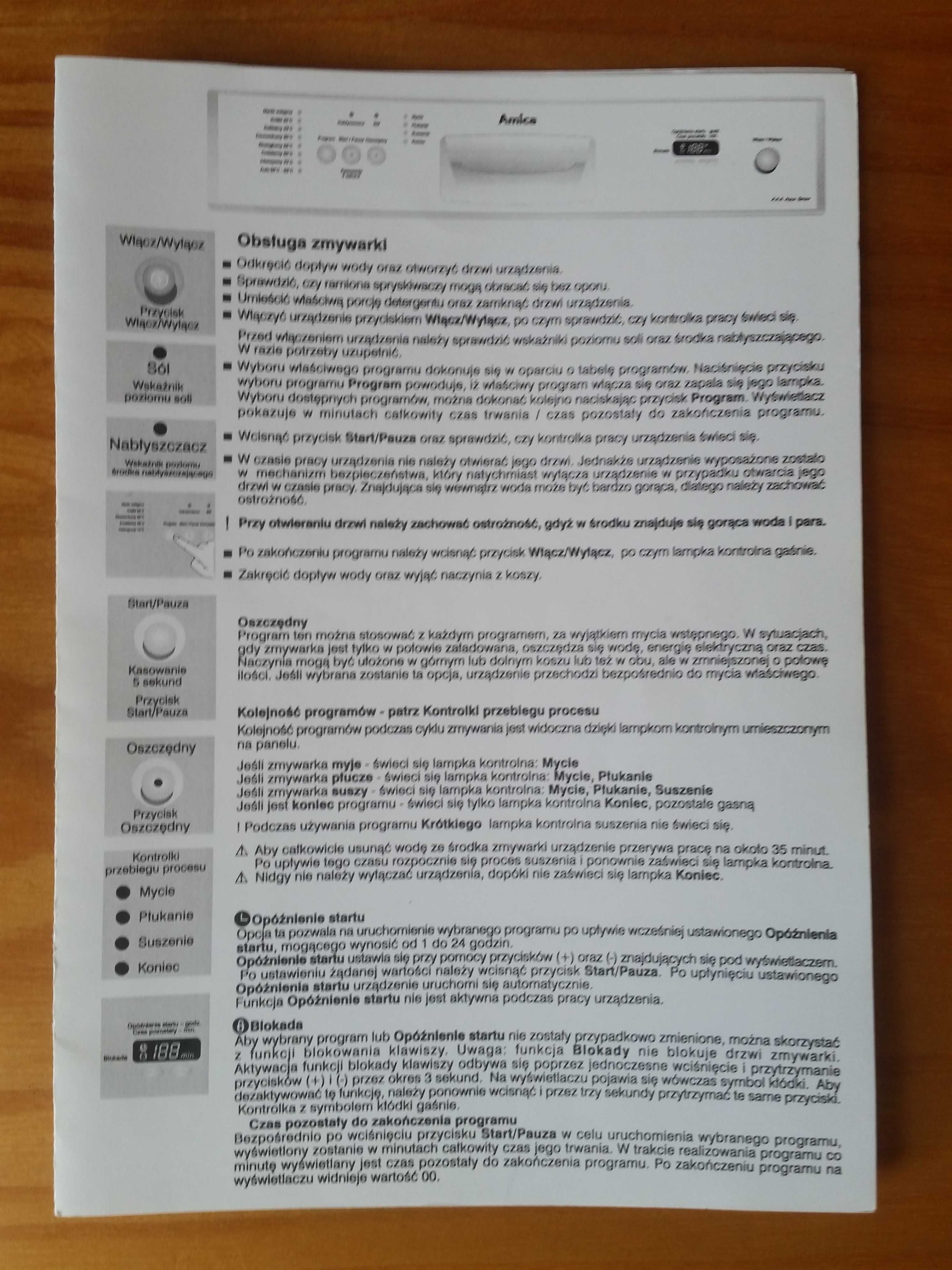 Zmywarka Do Naczyń Instrukcja Obsługi Amica ZZA 4628