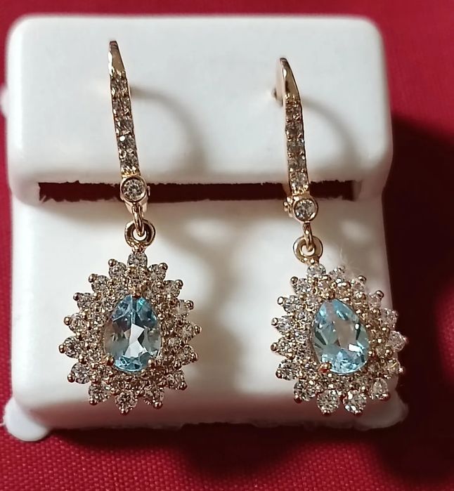Сережки з топазом, 5.95г- золото 585 проба  Вставка: топаз 1.3c