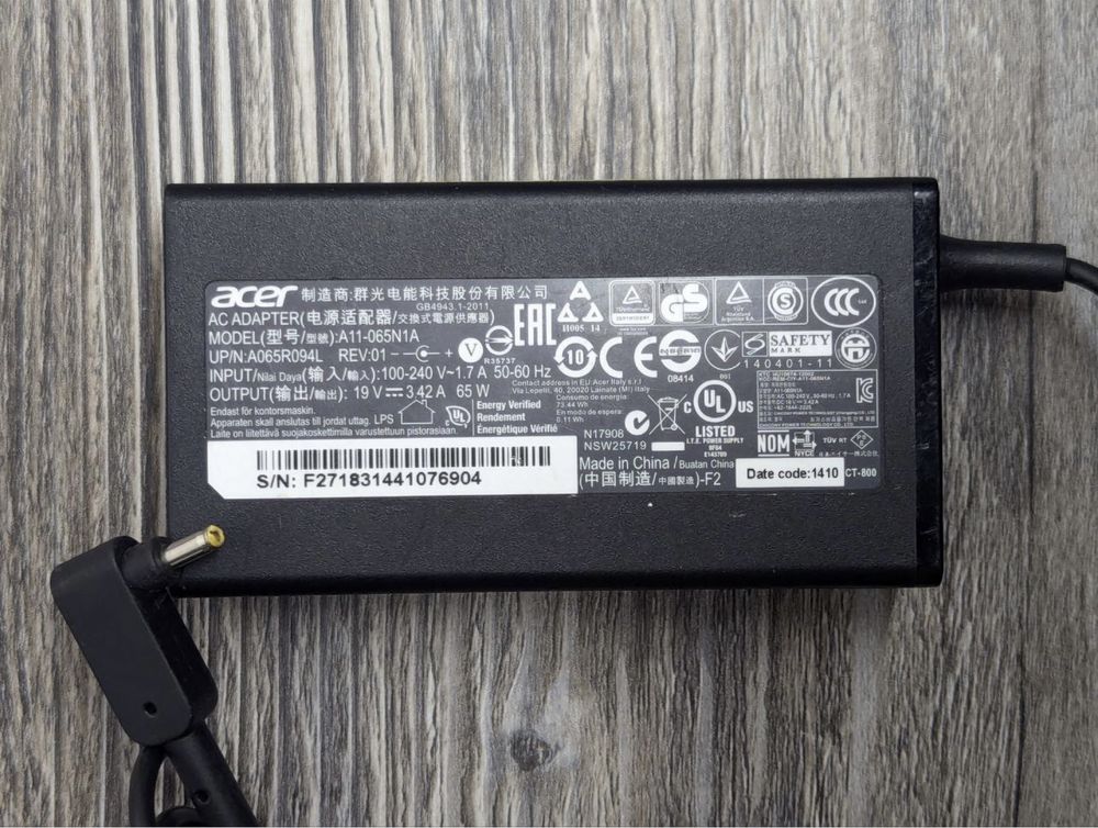 Блок живлення Acer 19V 3.0х1.1 65W зарядка ОРИГІНАЛ