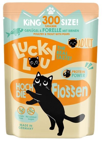 Karma dla kota bez zbóż, cukru i GMO - Lucky Lou DRÓB i PSTRĄG 300g