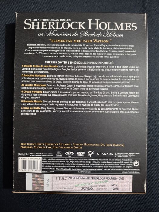 DVD As Memórias de Sherlock Holmes.